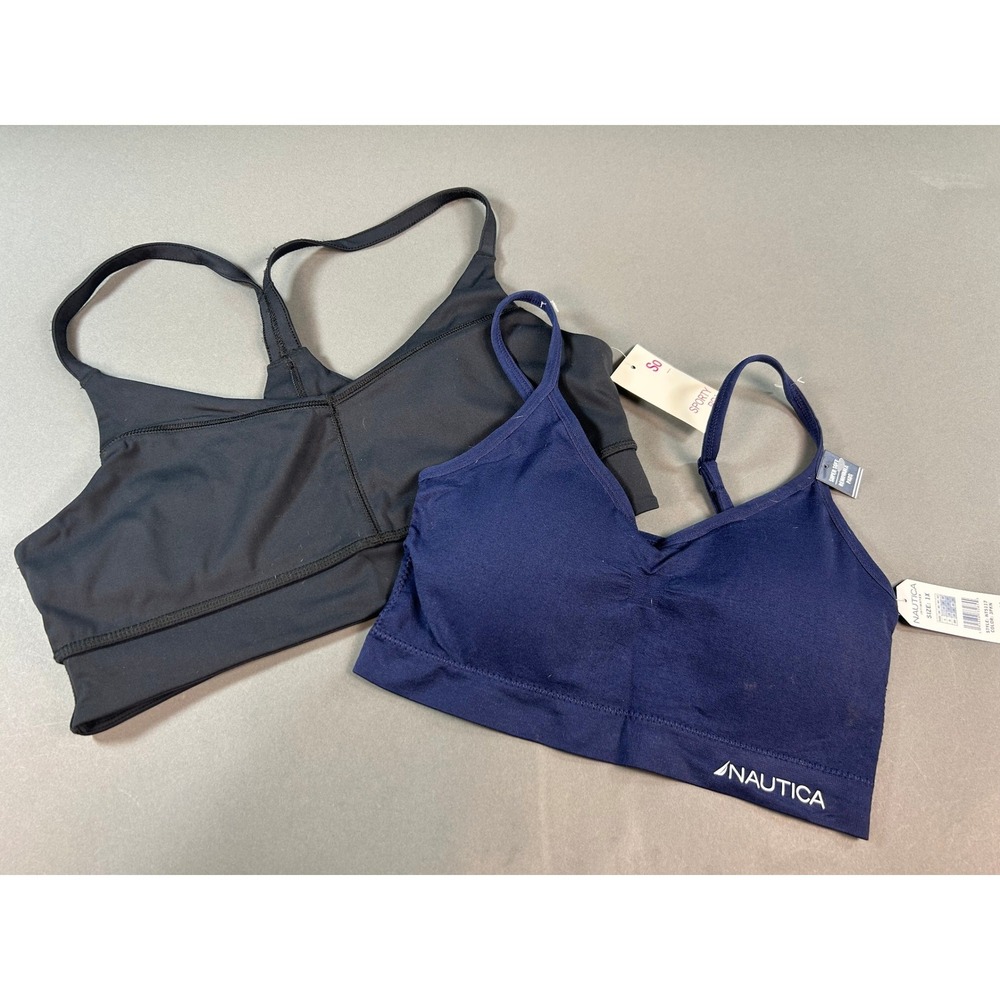 Nautica & SO Sporty Bralette Set Navy Blue Black‎ Racerback Size 1X XL NT5117